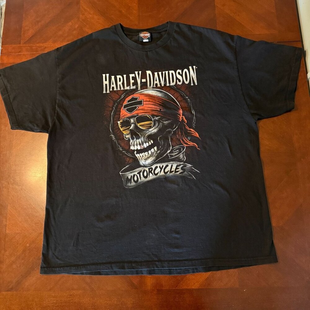 Harley-Davidson Biker Skull T-Shirt‎ Gildan Black Oconomowoc Wisconsin USA 3XL